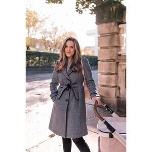 Gal Meets Glam Ophelia Houndstooth Wool Belted Long Coat Size XXL